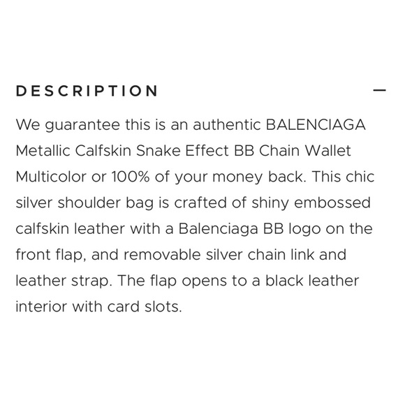 Balenciaga Metallic Calfskin Snake Effect BB Logo Wallet on a Chain - Authentic! - Picture 8 of 8